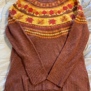 Maurices Brown and Yellow Leaf Pattern Sweater